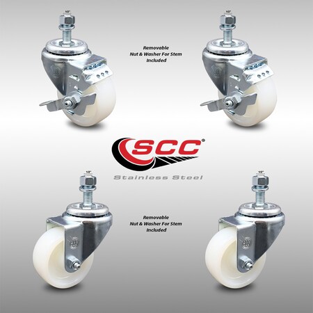 Service Caster 3 Inch SS Nylon Wheel Swivel 1/2 Inch Threaded Stem Caster Brakes SCC, 2PK SCC-SSTS20S314-NYS-121315-2-TLB-2